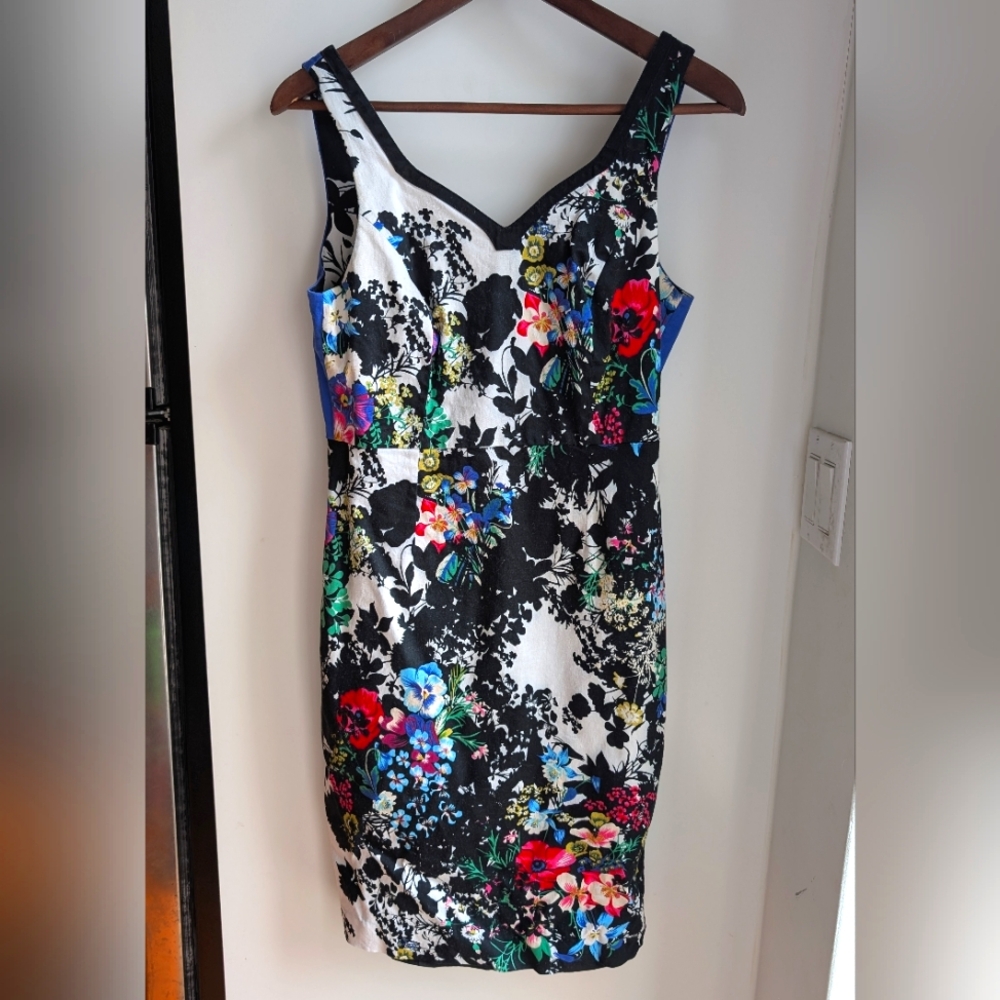 Melanie Lyne - blue floral print sheath dress - Cotton - Spandex - Woman size 10